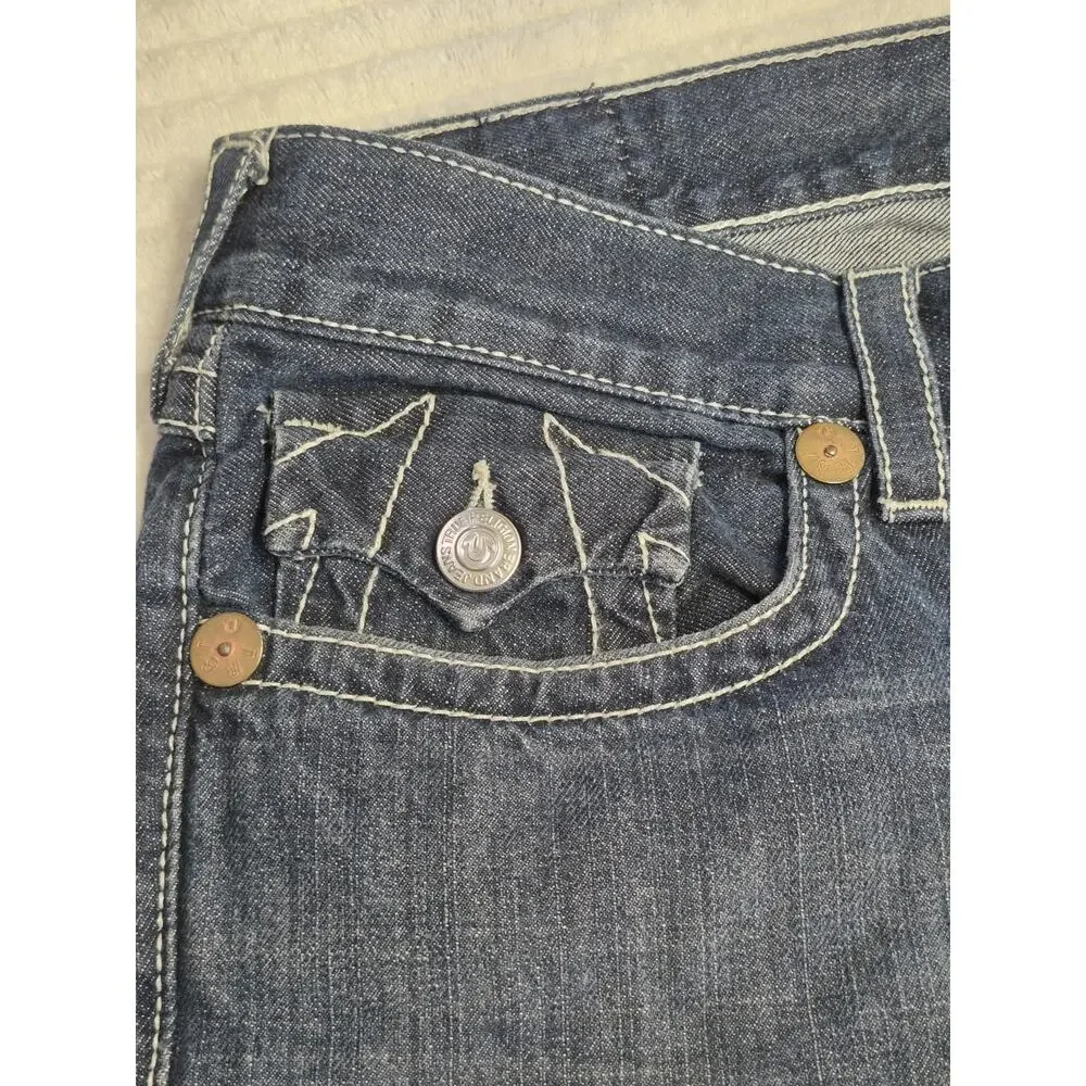 True Religion Dark Wash Billy Seat 34 Horseshoe Flap Pockets Stylish Fit 38x29